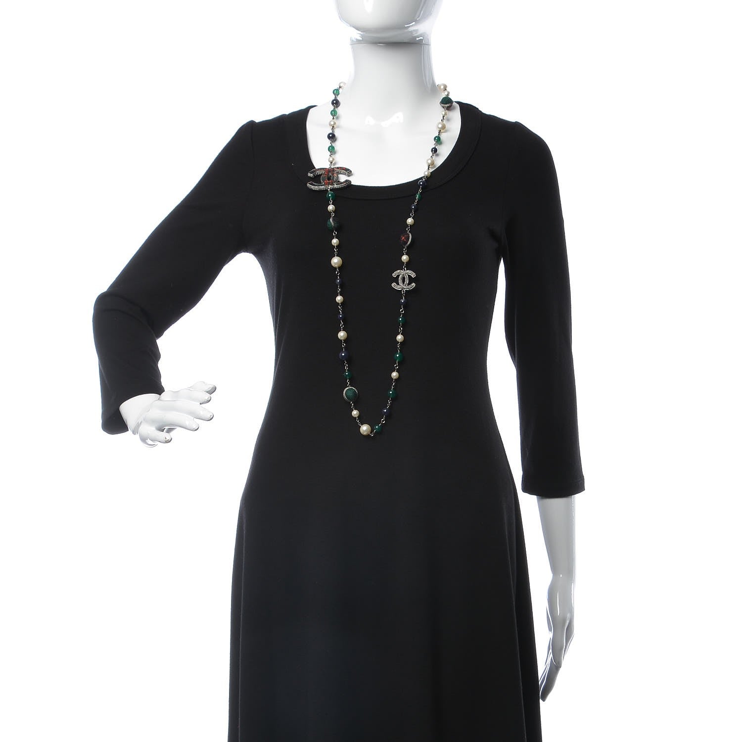 Chanel Ruthenium Bead Pearl Tweed CC Necklace Green 2 of 4