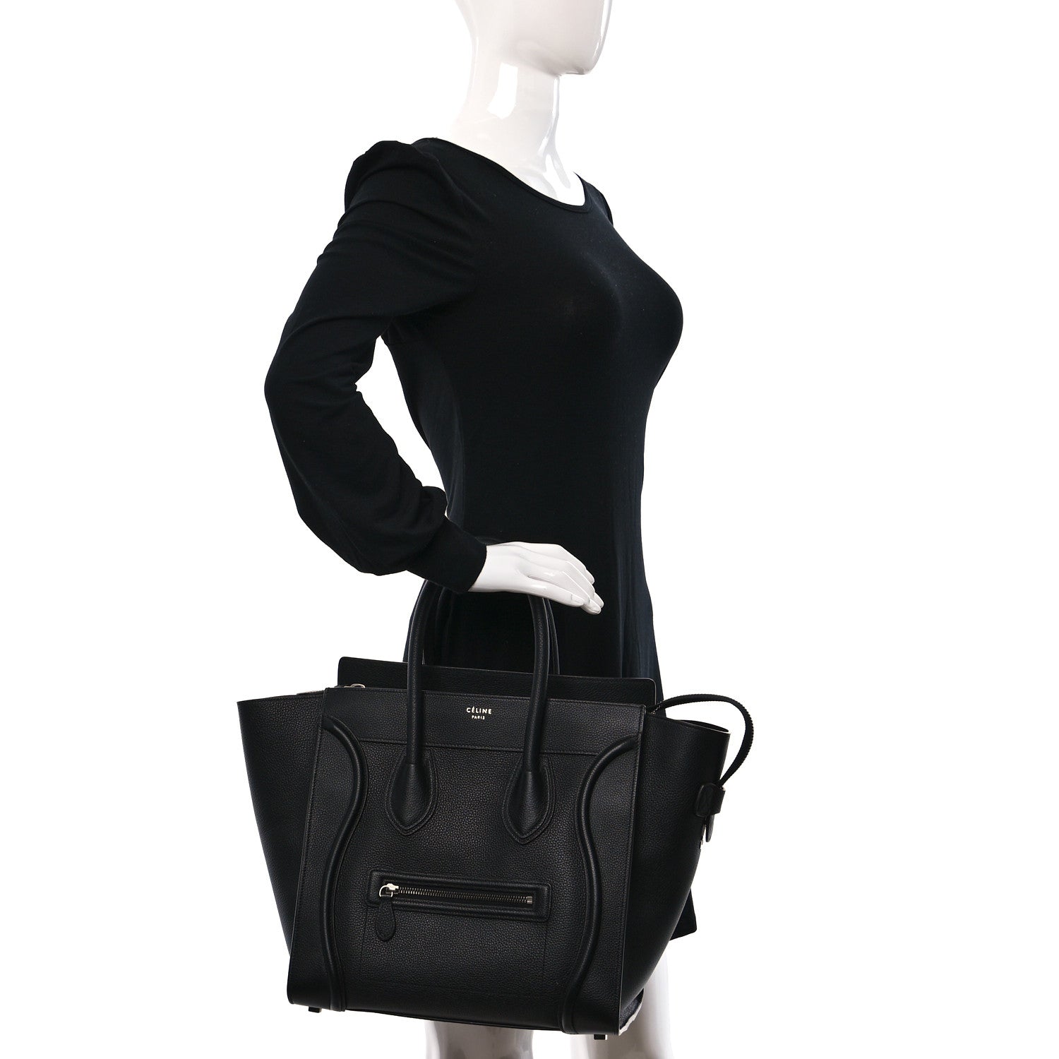 Celine Drummed Calfskin Mini Luggage Black 2 of 8