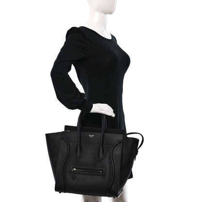Celine Drummed Calfskin Mini Luggage Black 2 of 8