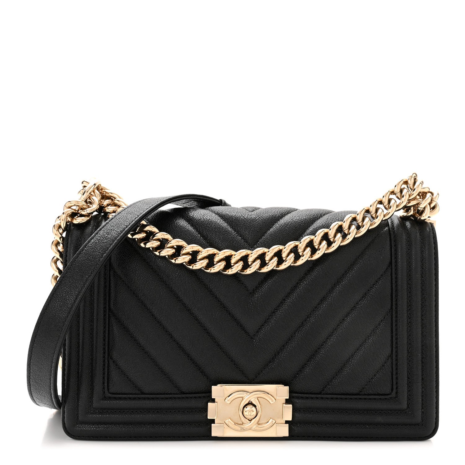 Chanel Caviar Chevron Quilted Medium Boy Flap Black 1 of 10