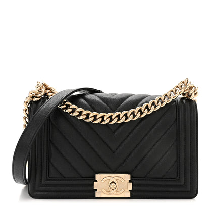 Chanel Caviar Chevron Quilted Medium Boy Flap Black 1 of 10