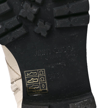 Jimmy Choo Grained Calfskin Crystal Embellished Cruz Combat Boots 37.5 White 6 of 7