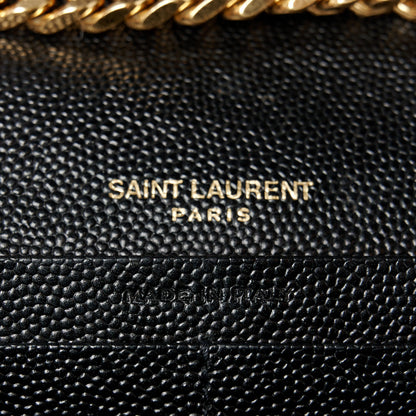 Saint Laurent Grain De Poudre Matelasse Chevron Monogram Chain Wallet Black 6 of 9
