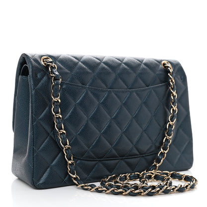 Chanel Metallic Caviar Quilted Jumbo Double Flap Dark Blue 3 of 10