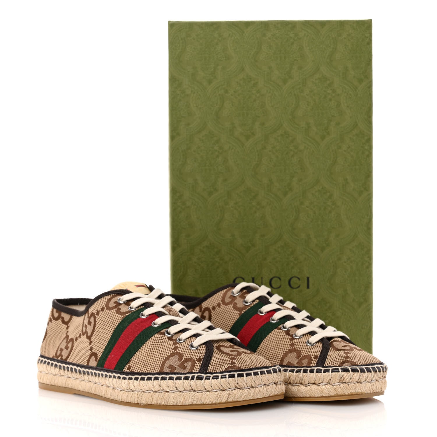 Gucci Monogram Macro GG Web Mens Espadrille Sneakers 8 Camel Ebony Cocoa 13 of 13