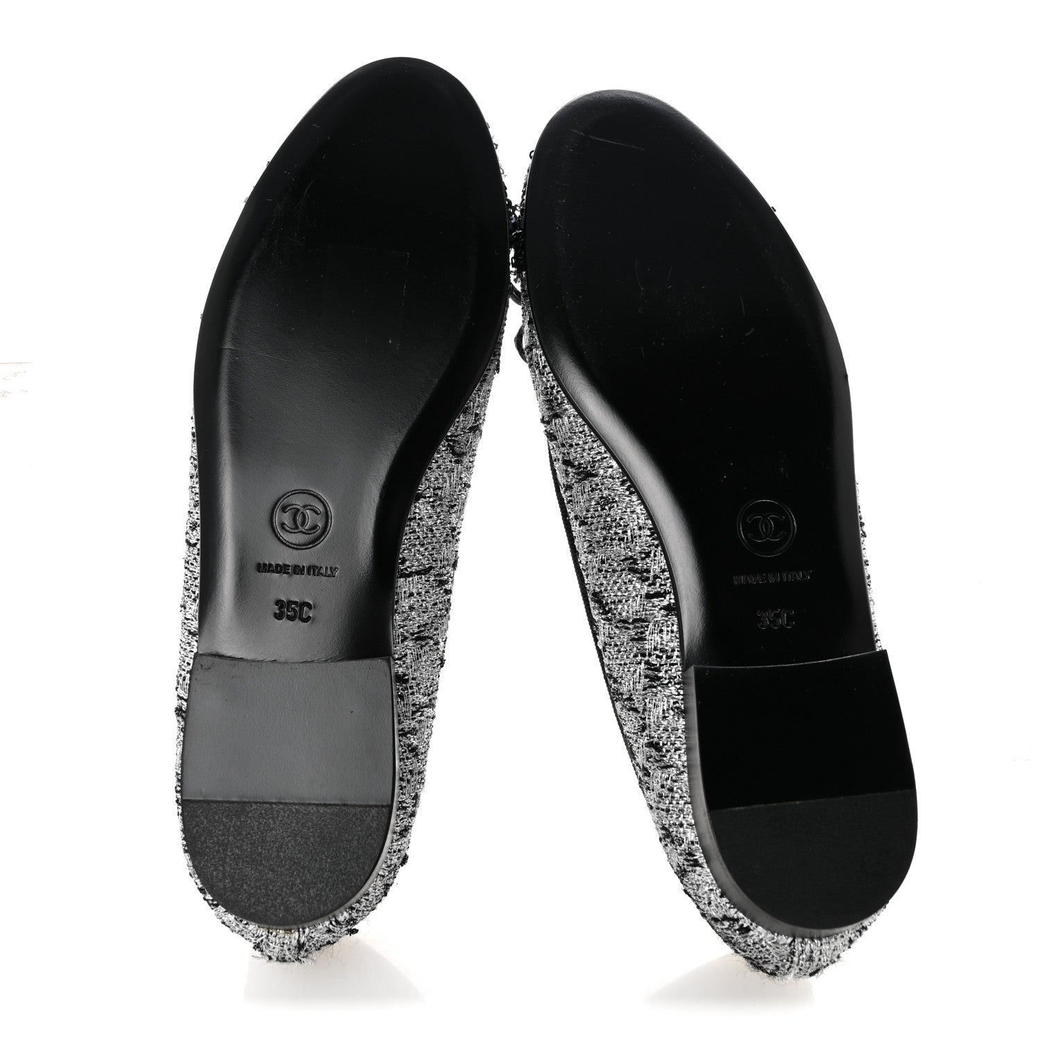 Chanel Tweed Sequin Cap Toe Ballerina Flats 35 Silver Black Blue 6 of 10