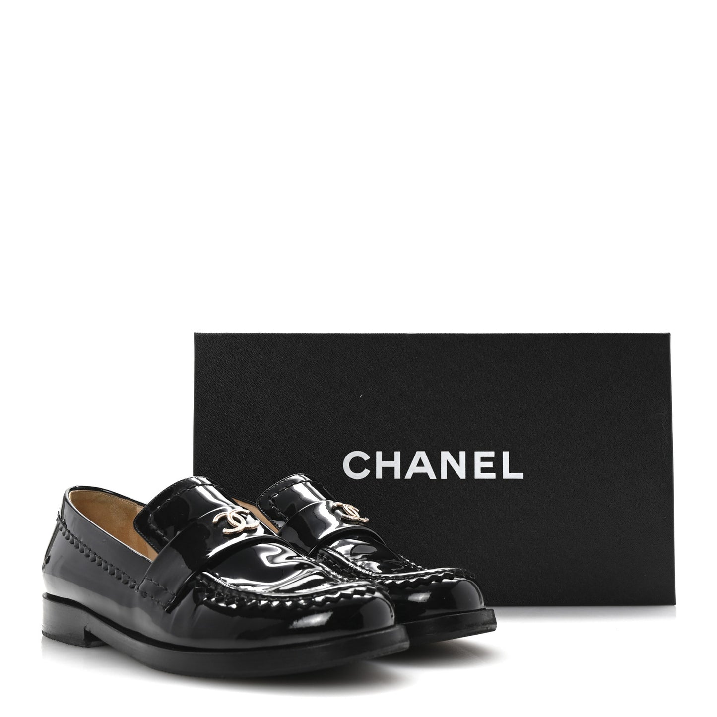 Patent Calfskin CC Mocassin Loafers 37.5 Black