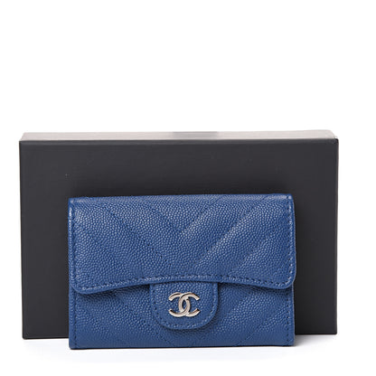 Chanel Caviar Chevron Quilted Flap Card Holder Dark Blue 8 of 8