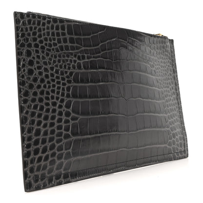 Givenchy Calfskin Crocodile Embossed Medium Antigona Pouch Grey 3 of 10