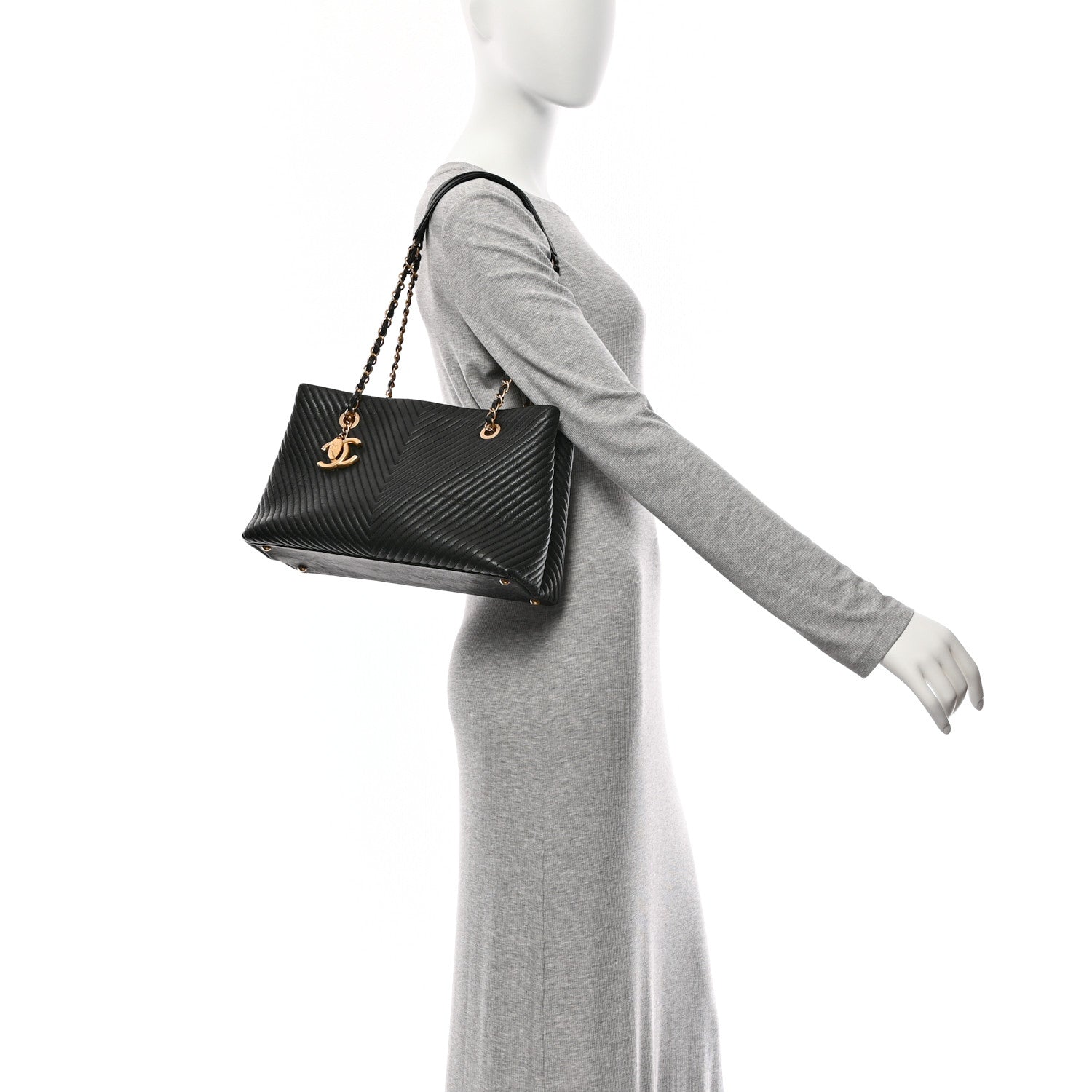 Chanel Wrinkled Lambskin Chevron Quilted Surpique Tote Black 2 of 10