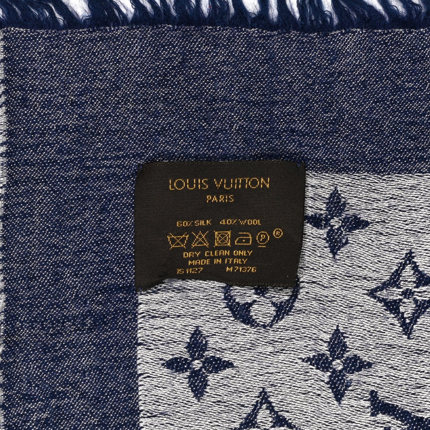 Silk Wool Monogram Denim Shawl Blue