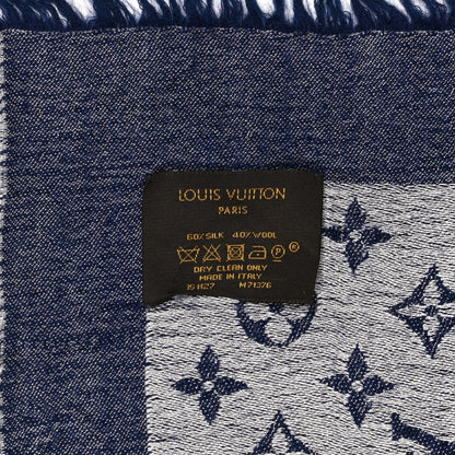 Louis Vuitton Silk Wool Monogram Denim Shawl Blue 3 of 6