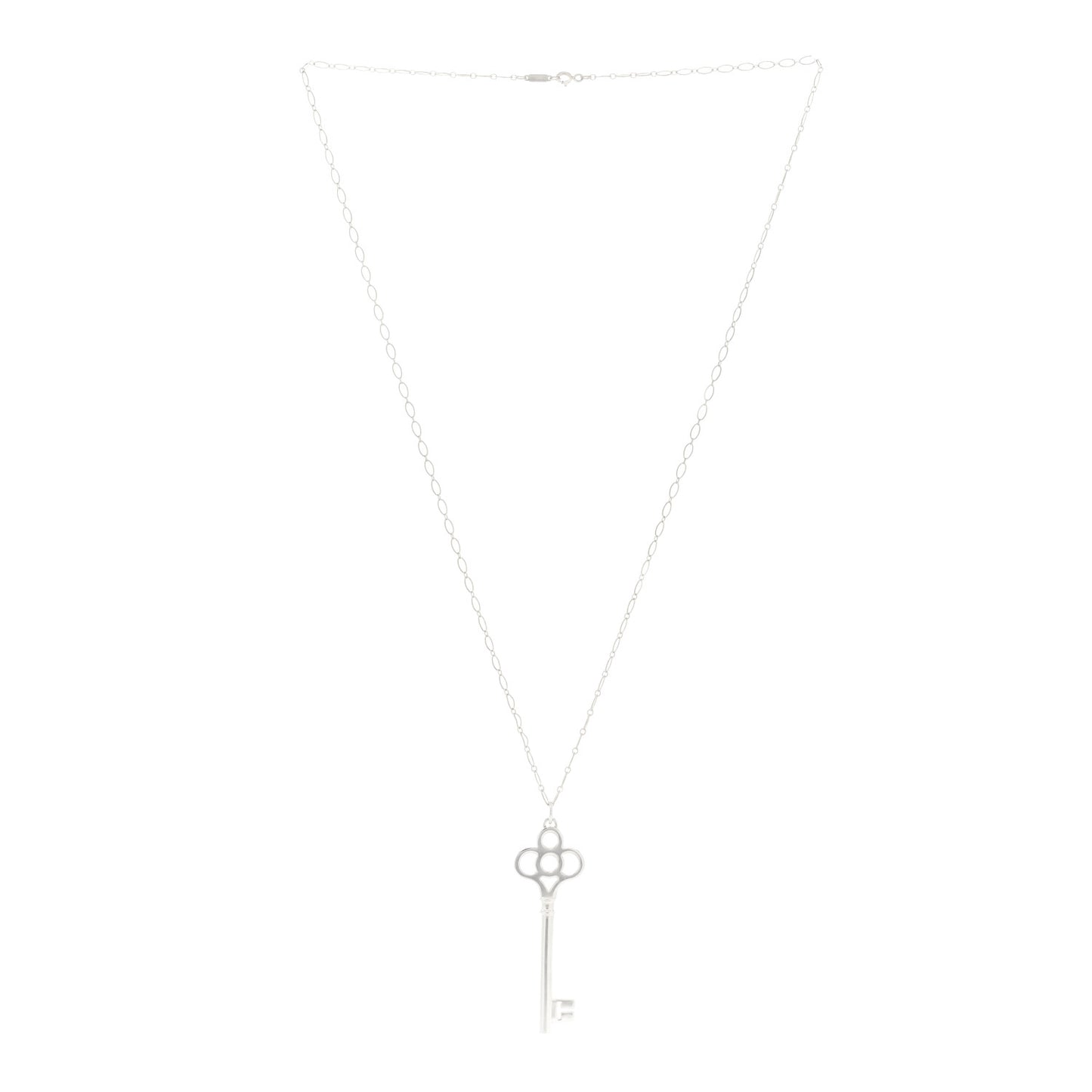 Sterling Silver Large Crown Key Pendant Link Necklace