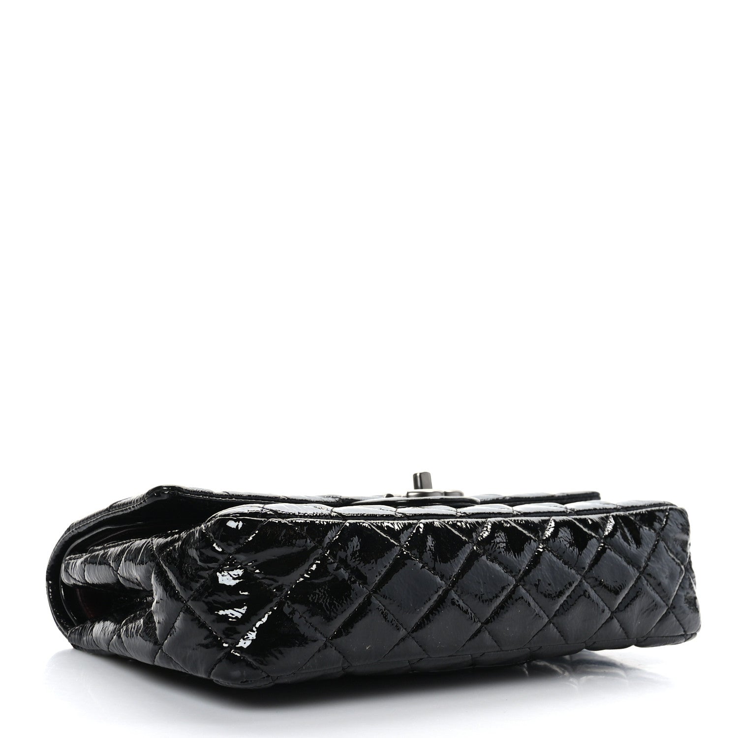 Chanel Crumpled Patent Quilted Medium Double Flap Black 4 of 9