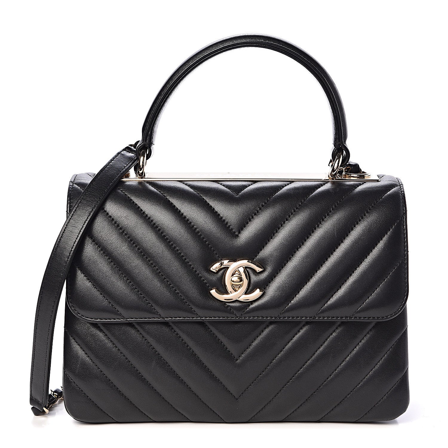Chanel Lambskin Chevron Quilted Small Trendy CC Dual Handle Flap Bag Black 1 of 11