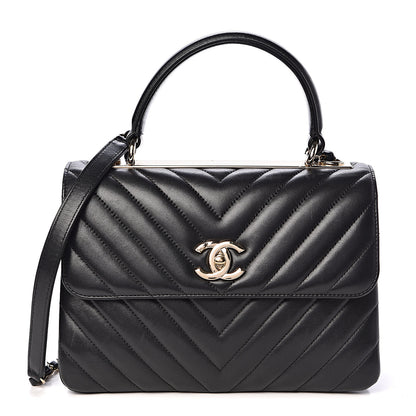 Chanel Lambskin Chevron Quilted Small Trendy CC Dual Handle Flap Bag Black 1 of 11