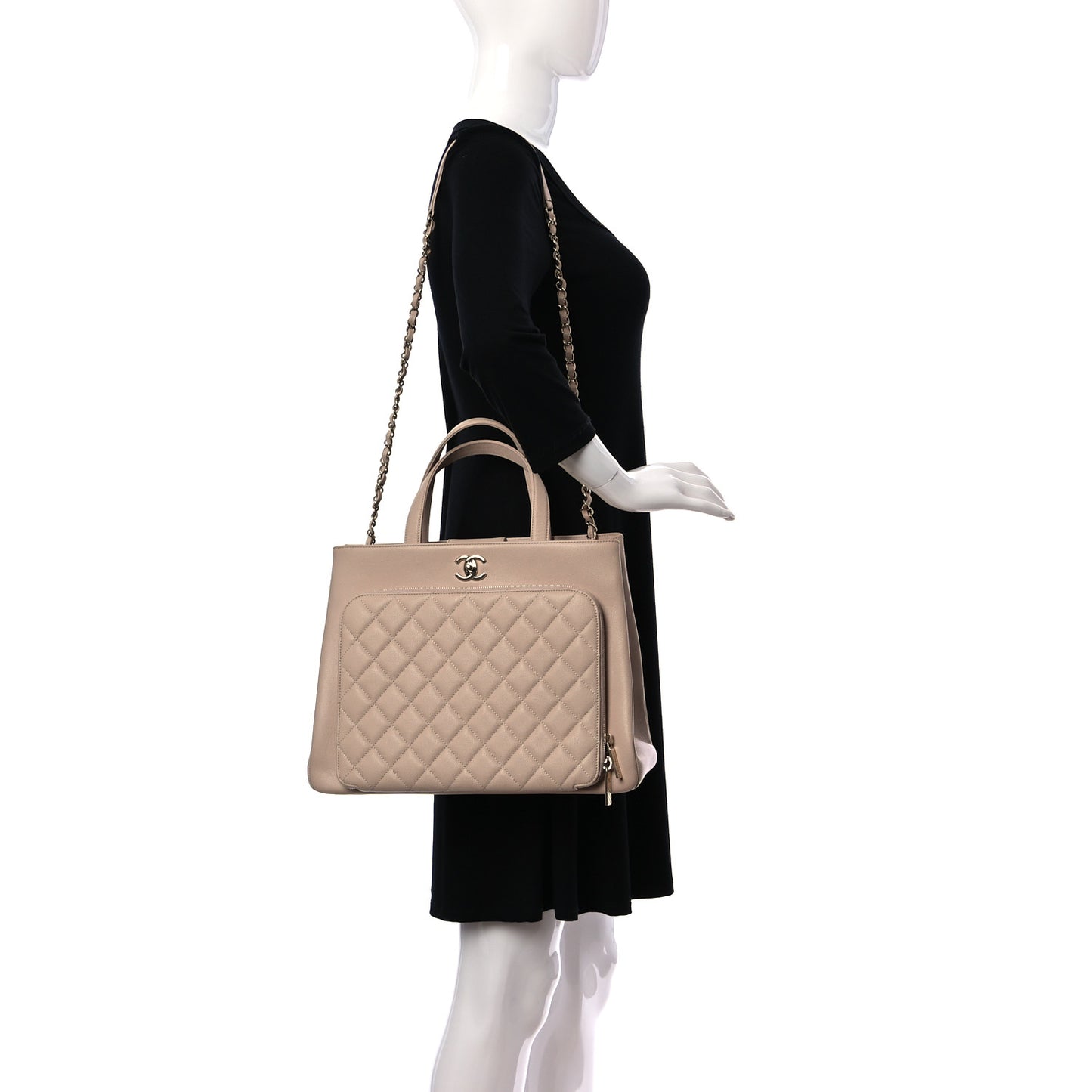 Caviar Quilted Large Business Affinity Shopping Bag Beige