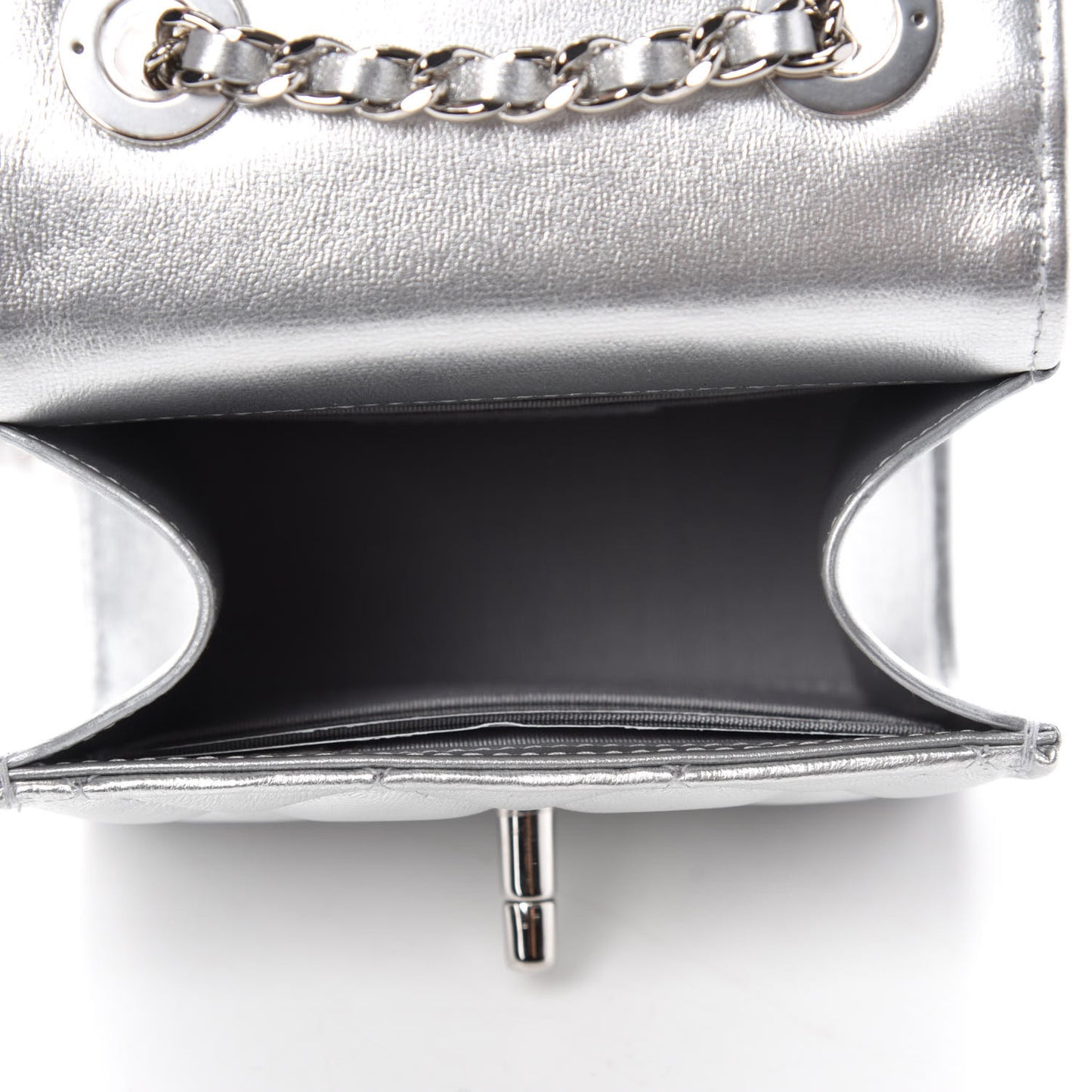 Metallic Lambskin Quilted Mini Trendy CC Clutch With Chain Silver