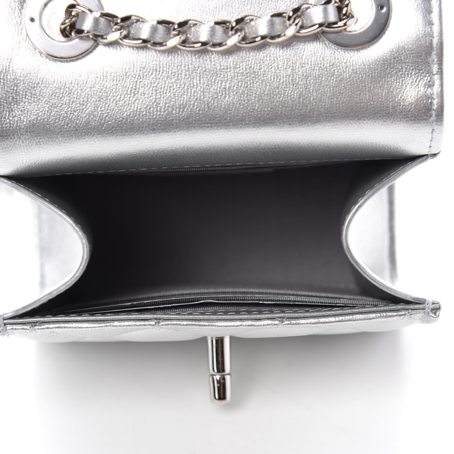 Chanel Metallic Lambskin Quilted Mini Trendy CC Clutch With Chain Silver 5 of 12