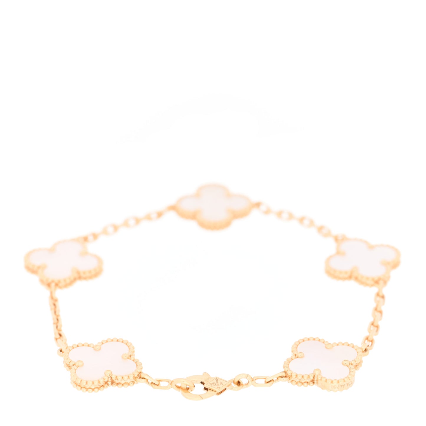 18K Yellow Gold Mother of Pearl 5 Motifs Vintage Alhambra Bracelet
