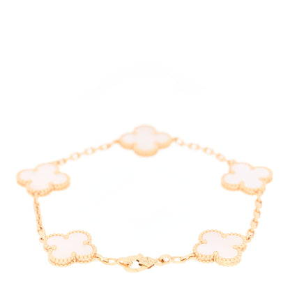 Van Cleef & Arpels 18K Yellow Gold Mother of Pearl 5 Motifs Vintage Alhambra Bracelet 3 of 4