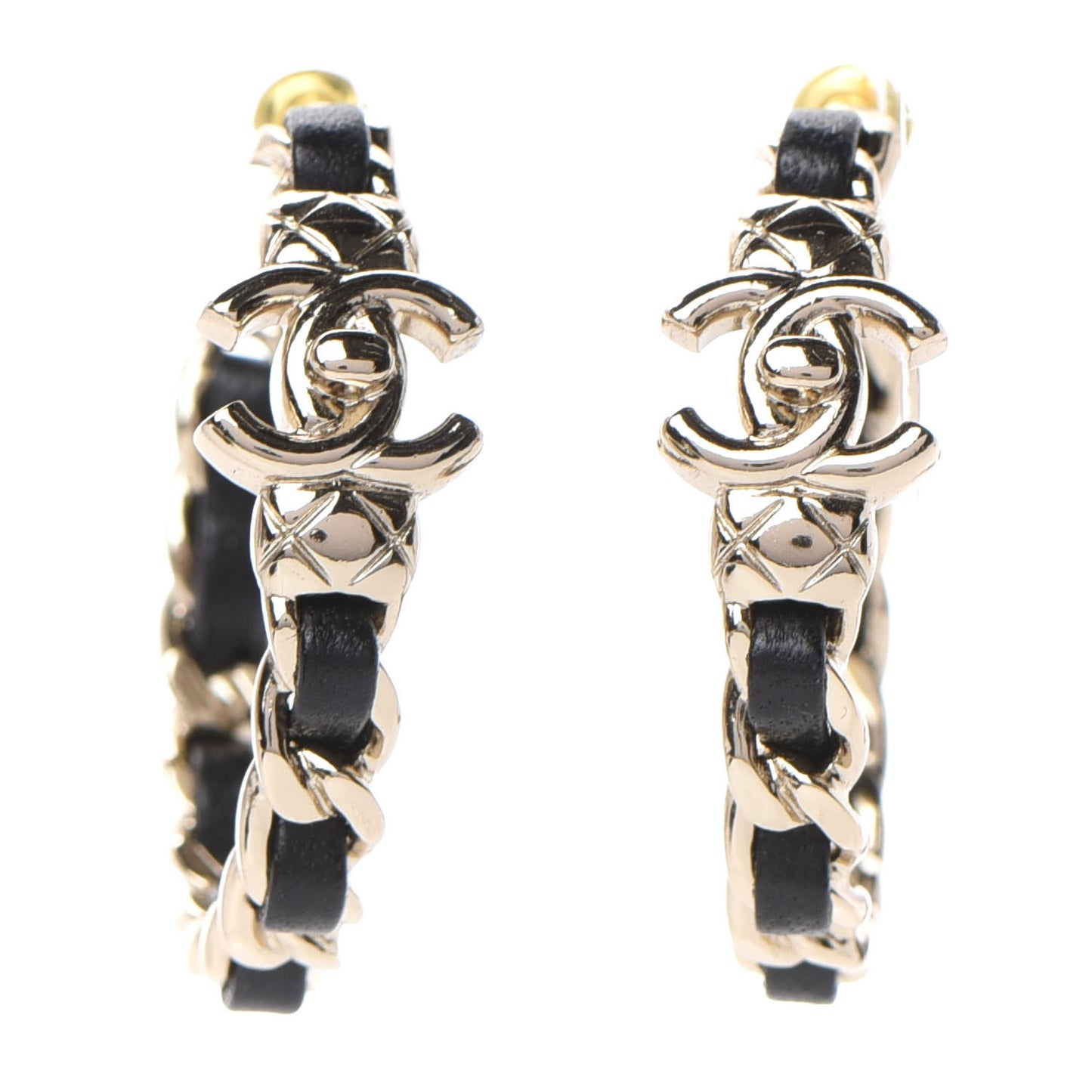 Lambskin CC Turnlock Chain Hoop Earrings Gold Black