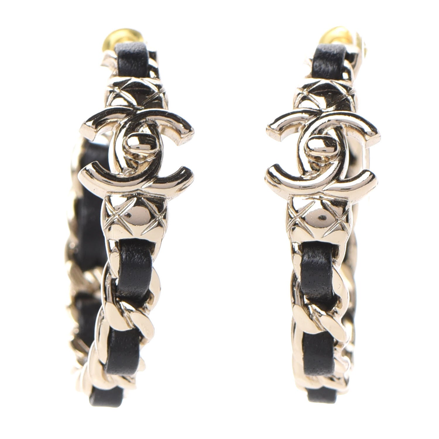 Chanel Lambskin CC Turnlock Chain Hoop Earrings Gold Black 1 of 5