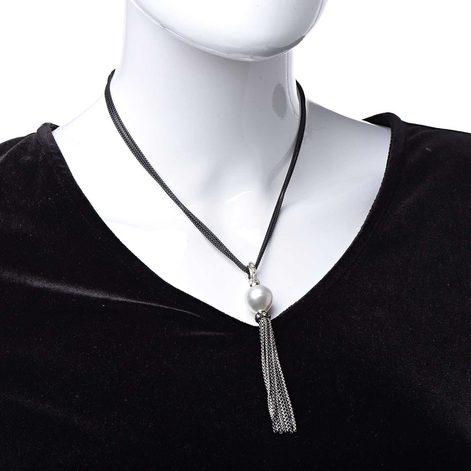 David Yurman Sterling Silver Diamond Freshwater Pearl Midnight Tassel Necklace 2 of 7