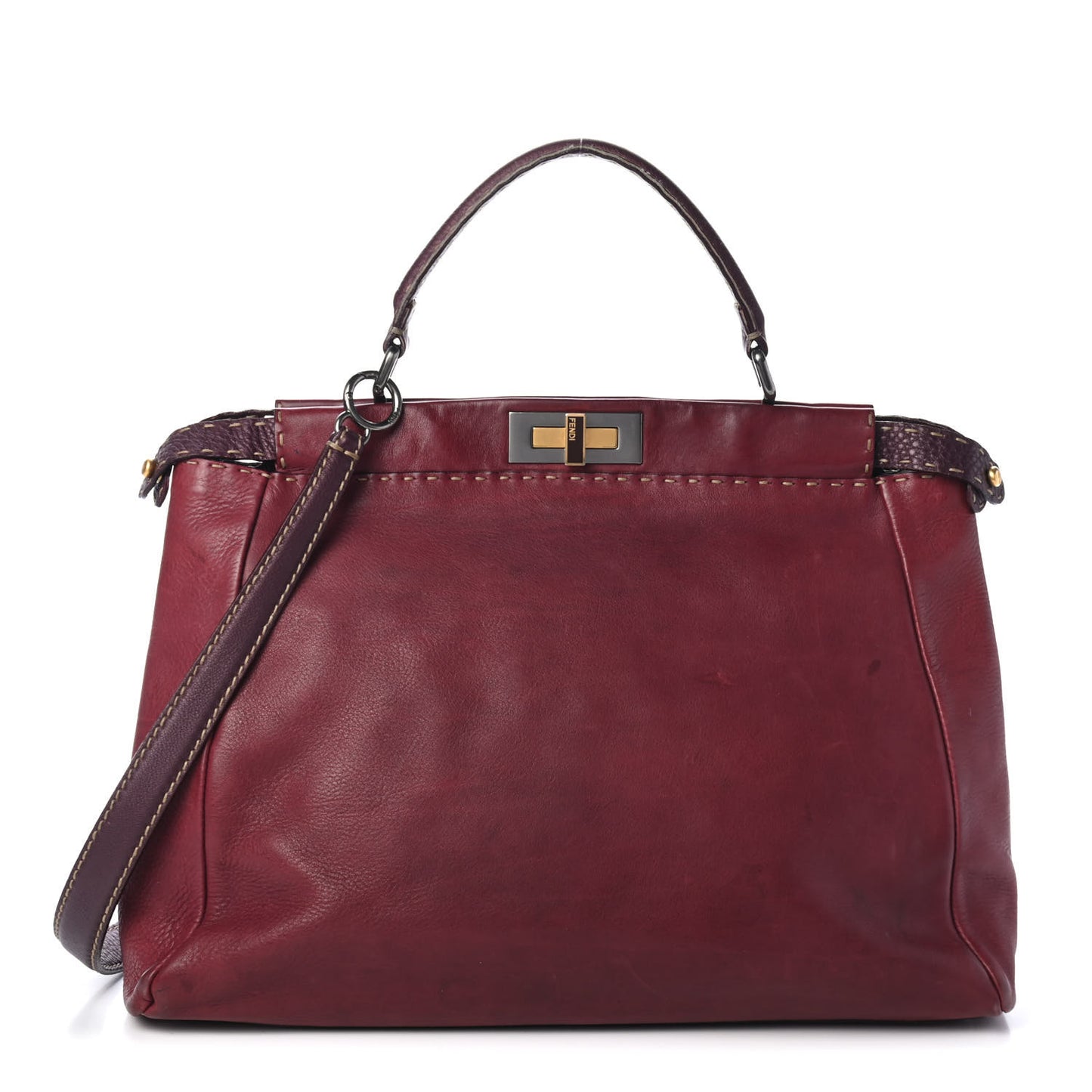 Vitello Saddle Cuoio Romano Selleria Large Peekaboo Iconic Satchel Ciliegia