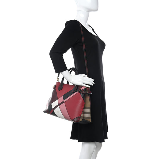 Grainy Calfskin Patchwork Medium Banner Tote Red Multicolor