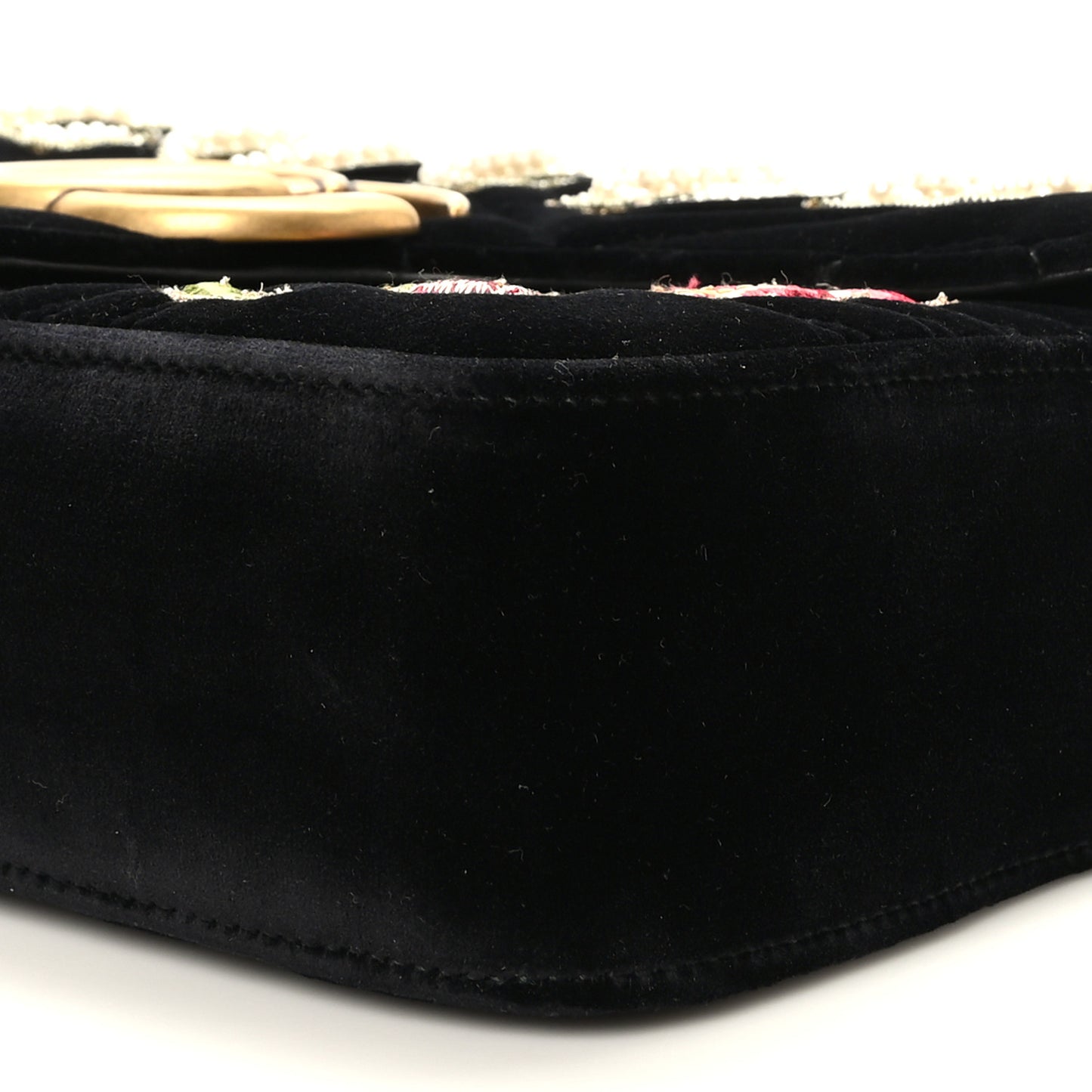 Velvet Matelasse Loved Embroidered Medium GG Marmont Shoulder Bag Black