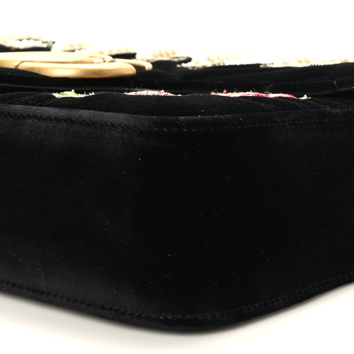 Gucci Velvet Matelasse Loved Embroidered Medium GG Marmont Shoulder Bag Black 9 of 10