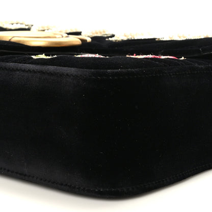 Gucci Velvet Matelasse Loved Embroidered Medium GG Marmont Shoulder Bag Black 9 of 10