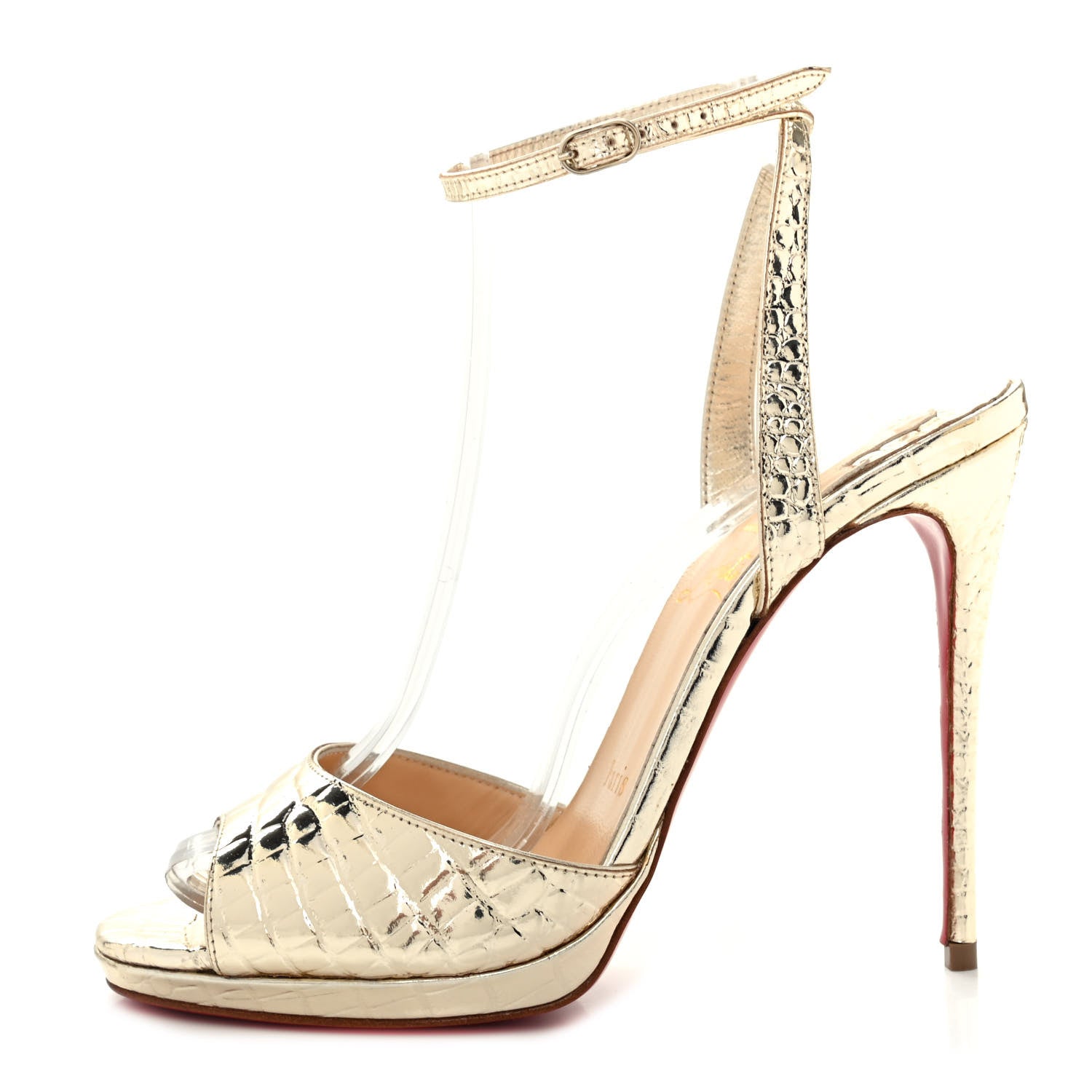 Christian Louboutin Metallo Cocco Loubiloo 120 Ankle Strap Pumps 37 Platine 1 of 7