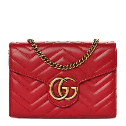 Gucci Calfskin Matelasse GG Marmont Chain Wallet Hibiscus Red 1 of 9