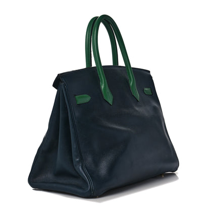 Hermes Courchevel Bi Color Birkin 35 Bleu Indigo Vert Clair 3 of 10