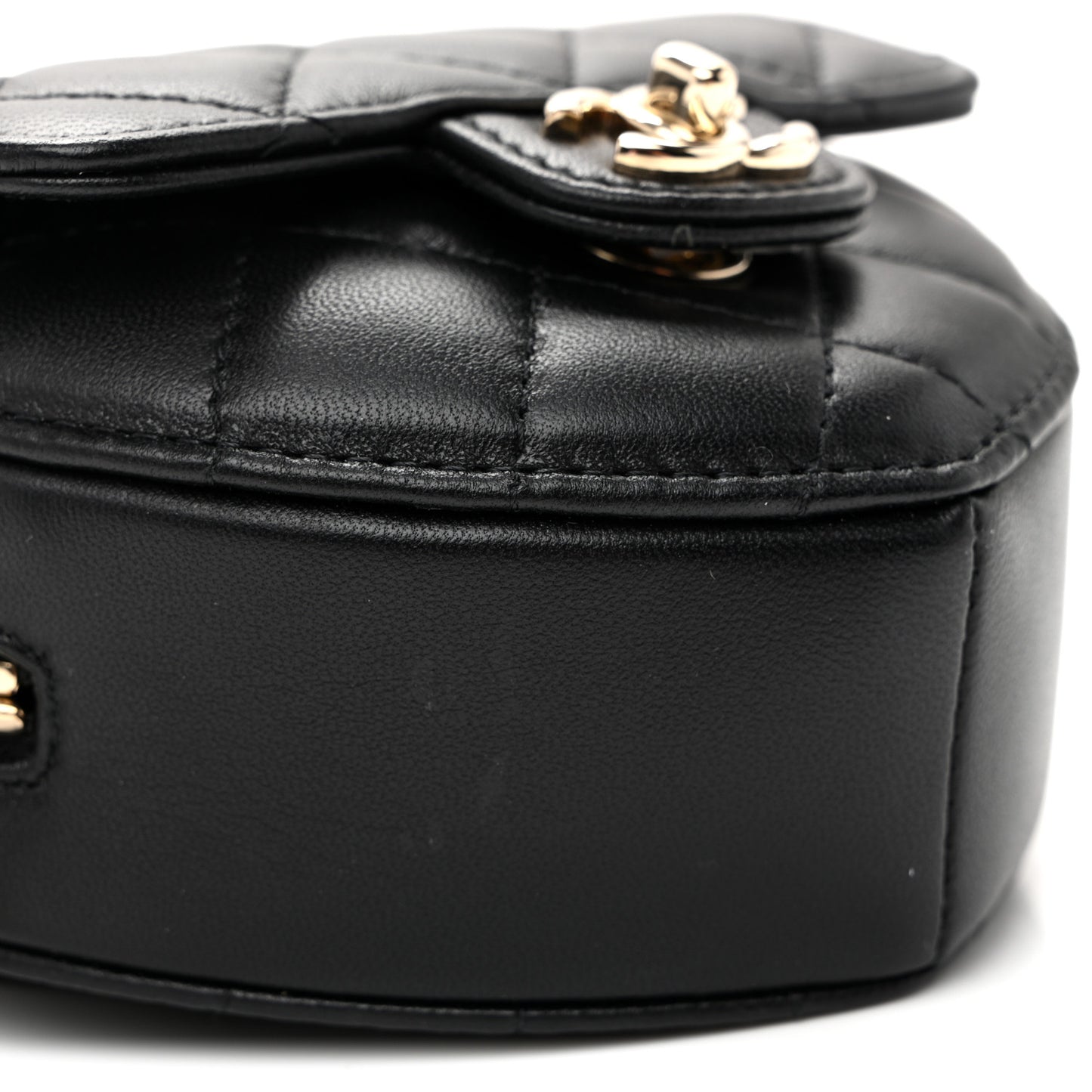 Lambskin Quilted CC In Love Heart Waist Belt Bag With Chain Black