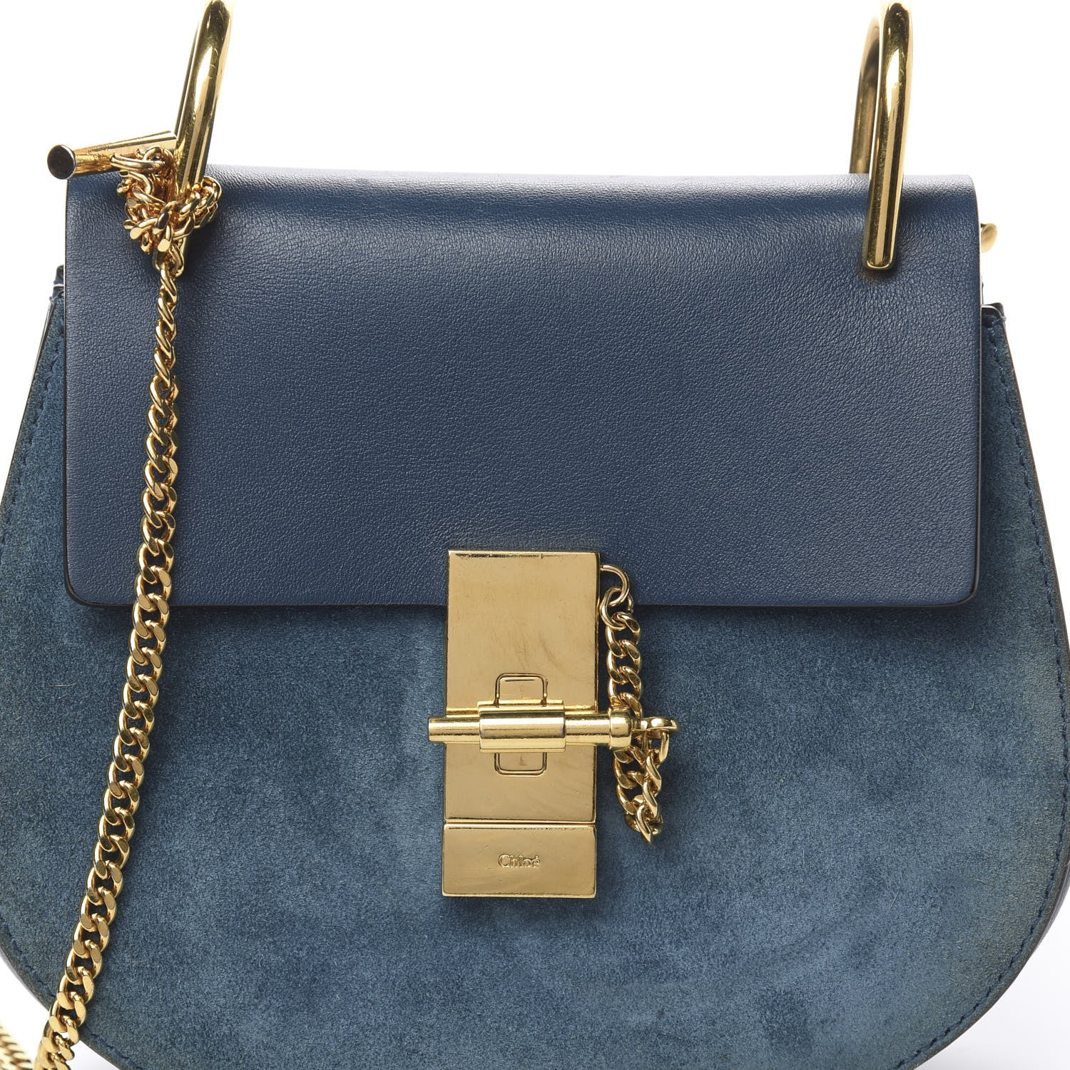 Chloe Suede Smooth Calfskin Mini Drew Shoulder Bag Majolica Blue 12 of 12