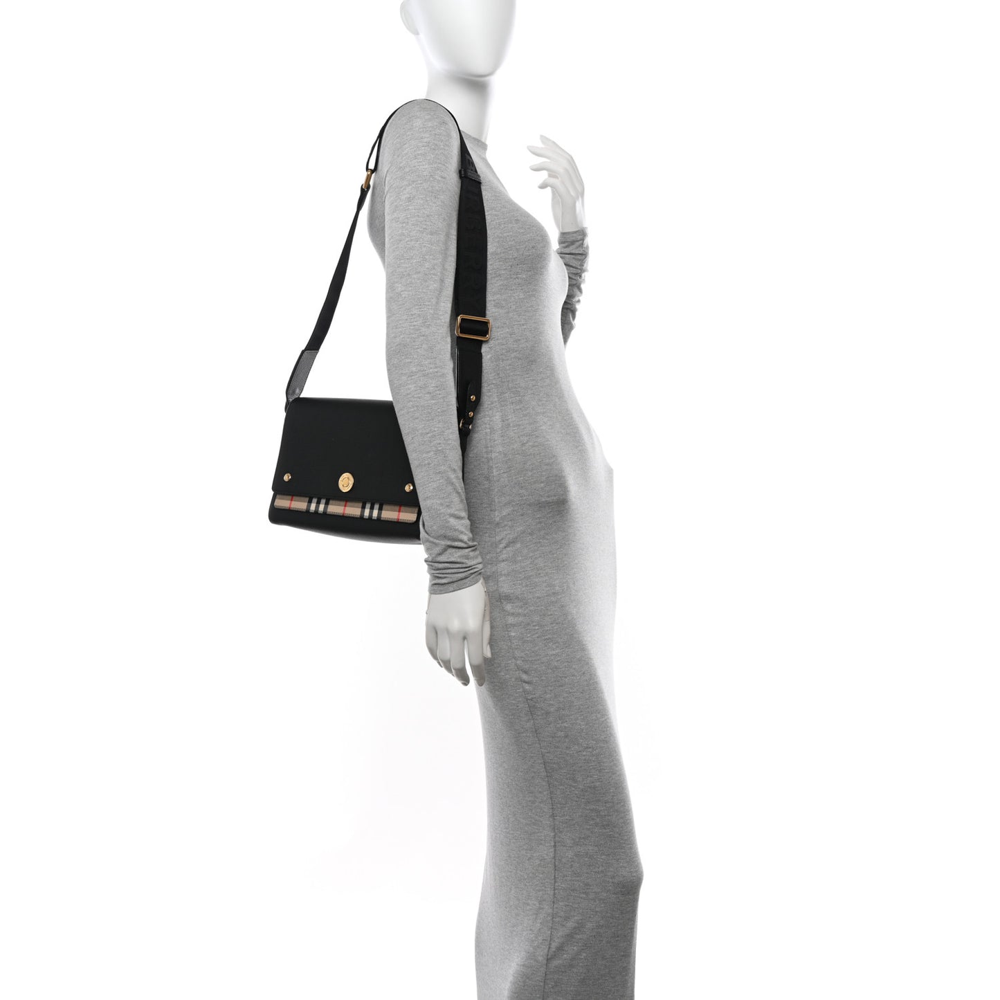 Grainy Calfskin Vintage Check Note Crossbody Bag Black