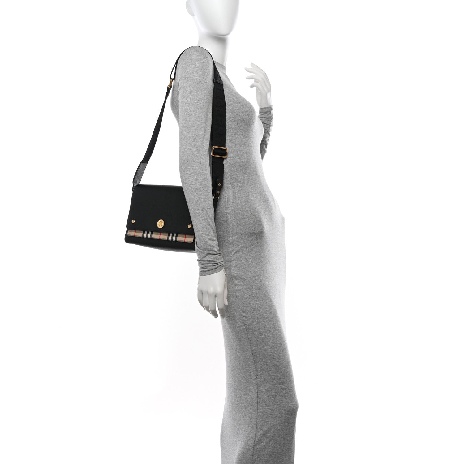 Burberry Grainy Calfskin Vintage Check Note Crossbody Bag Black 3 of 10