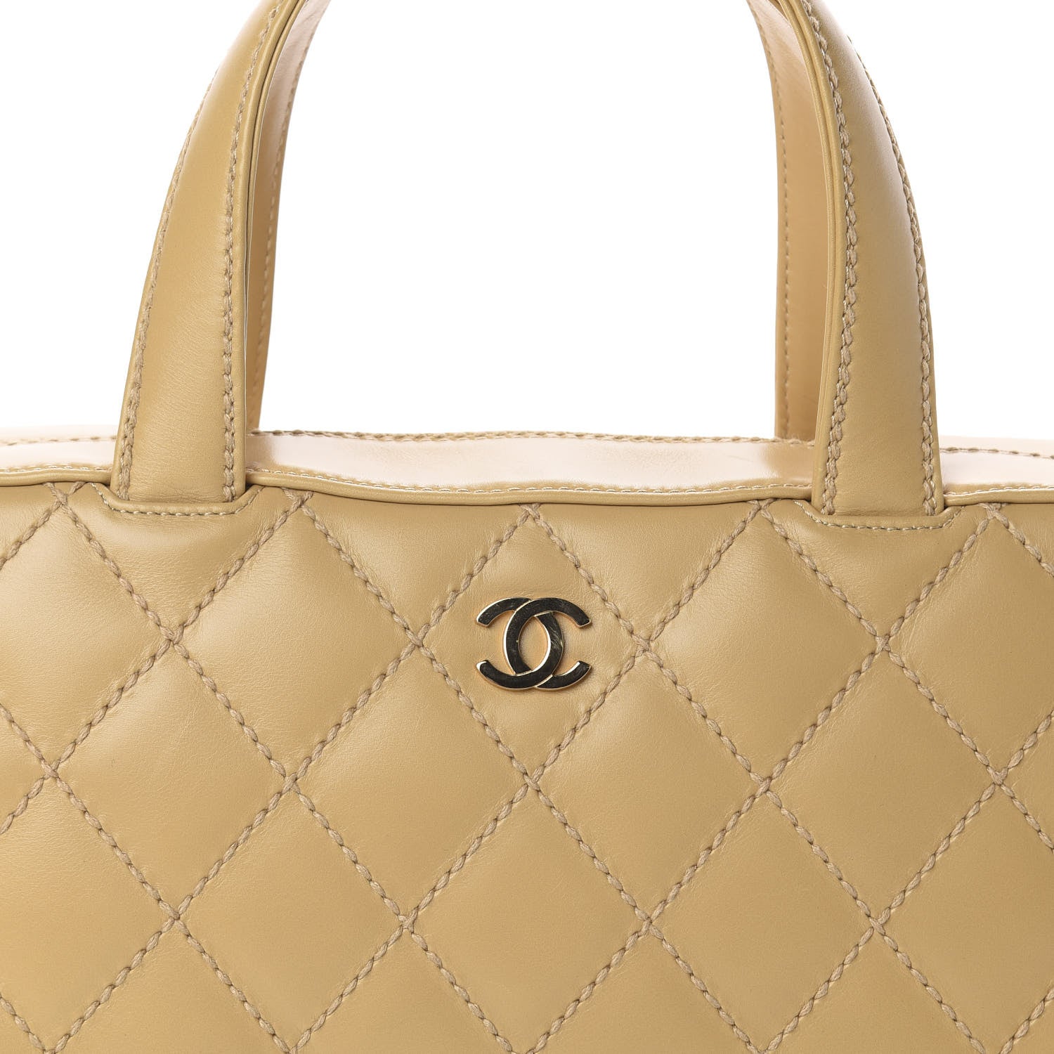 Chanel Calfskin Stitch Surpique Bowler Beige 7 of 9
