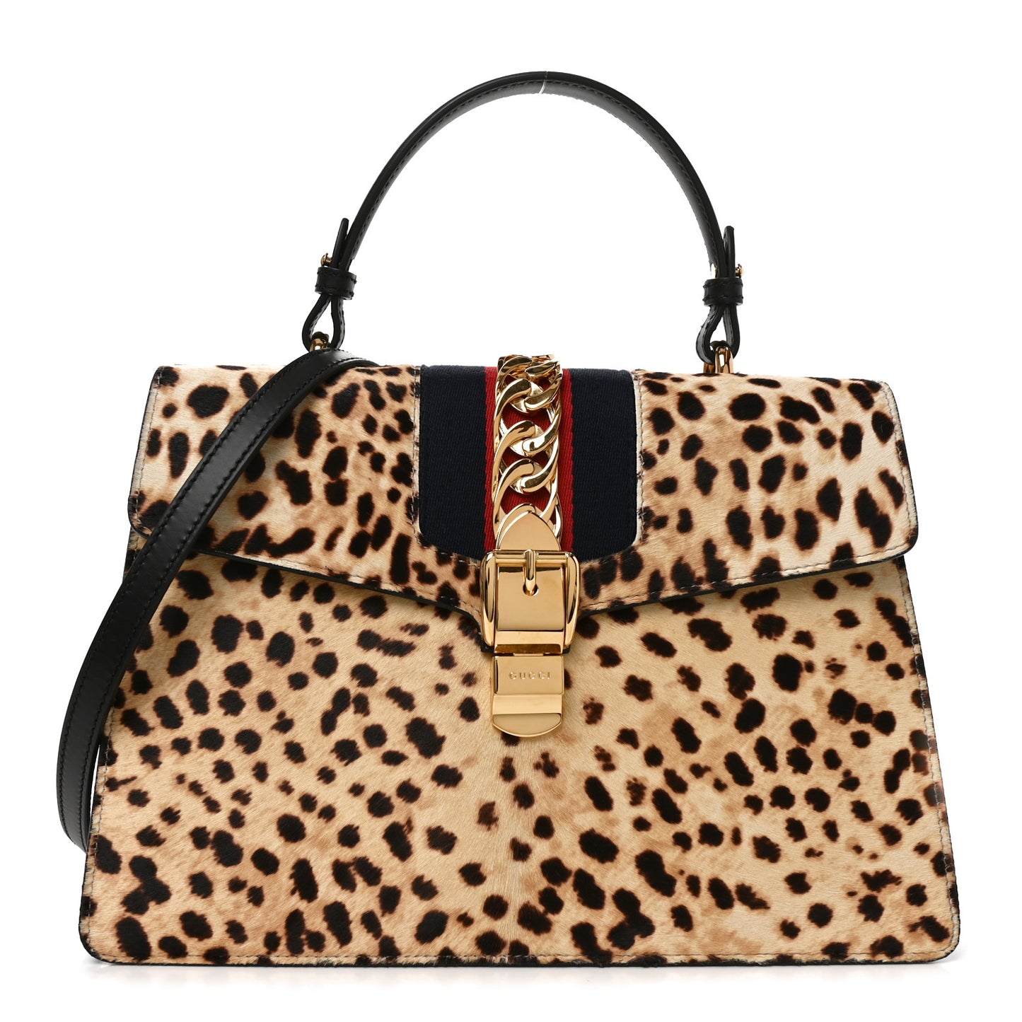Calf Hair Leopard Print Medium Sylvie Top Handle Bag Naturale Black Naturale Black