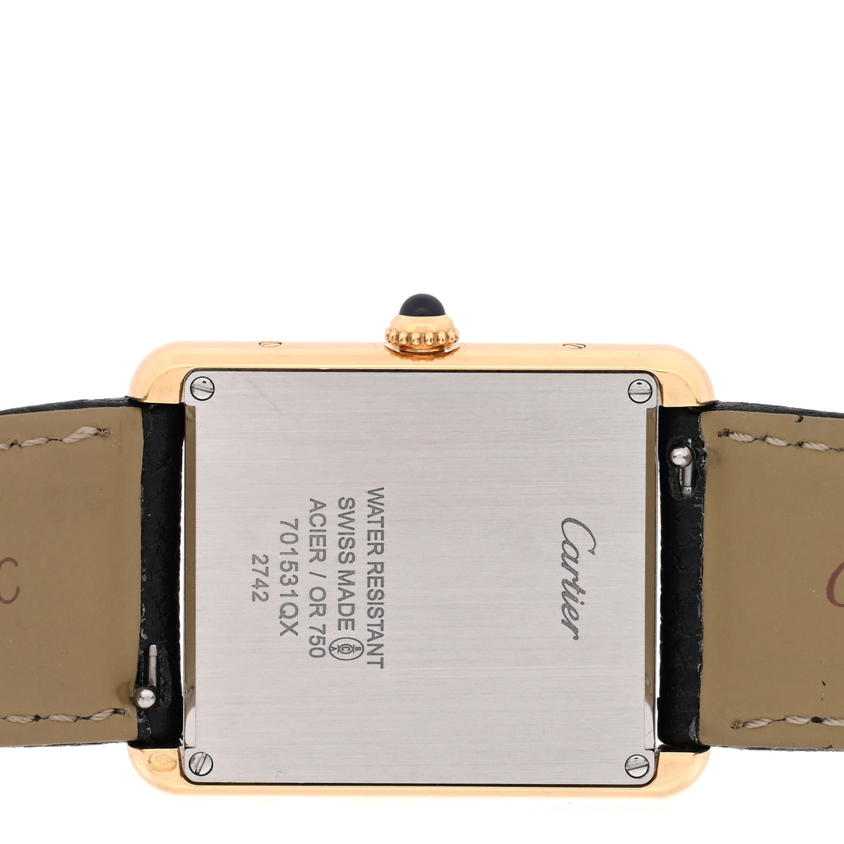 Stainless Steel 18K Yellow Gold Calfskin 27mm Tank Solo Quartz Watch