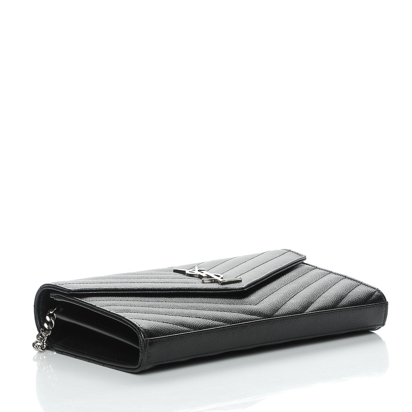 Grain De Poudre Matelasse Chevron Monogram Chain Wallet Black