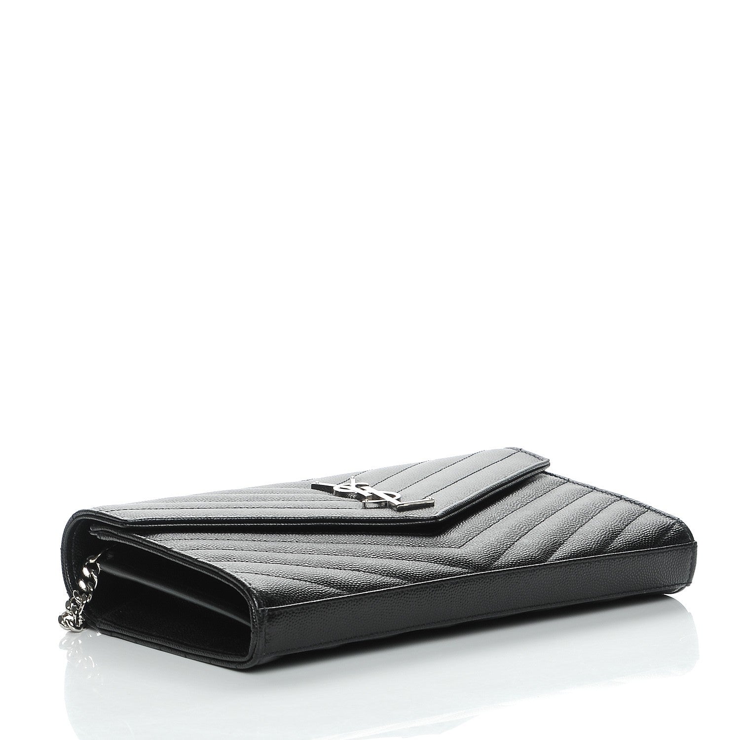 Saint Laurent Grain De Poudre Matelasse Chevron Monogram Chain Wallet Black 4 of 7