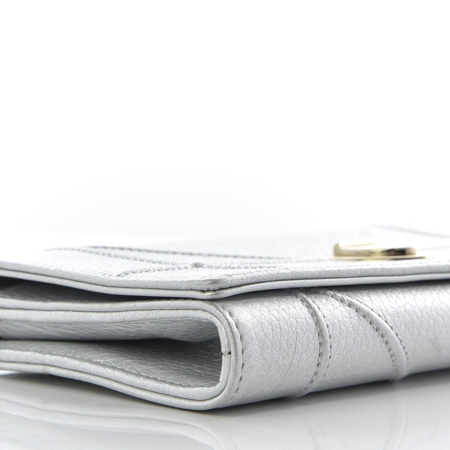 Metallic Grained Calfskin Diorama Croisiere Chain Wallet Silver