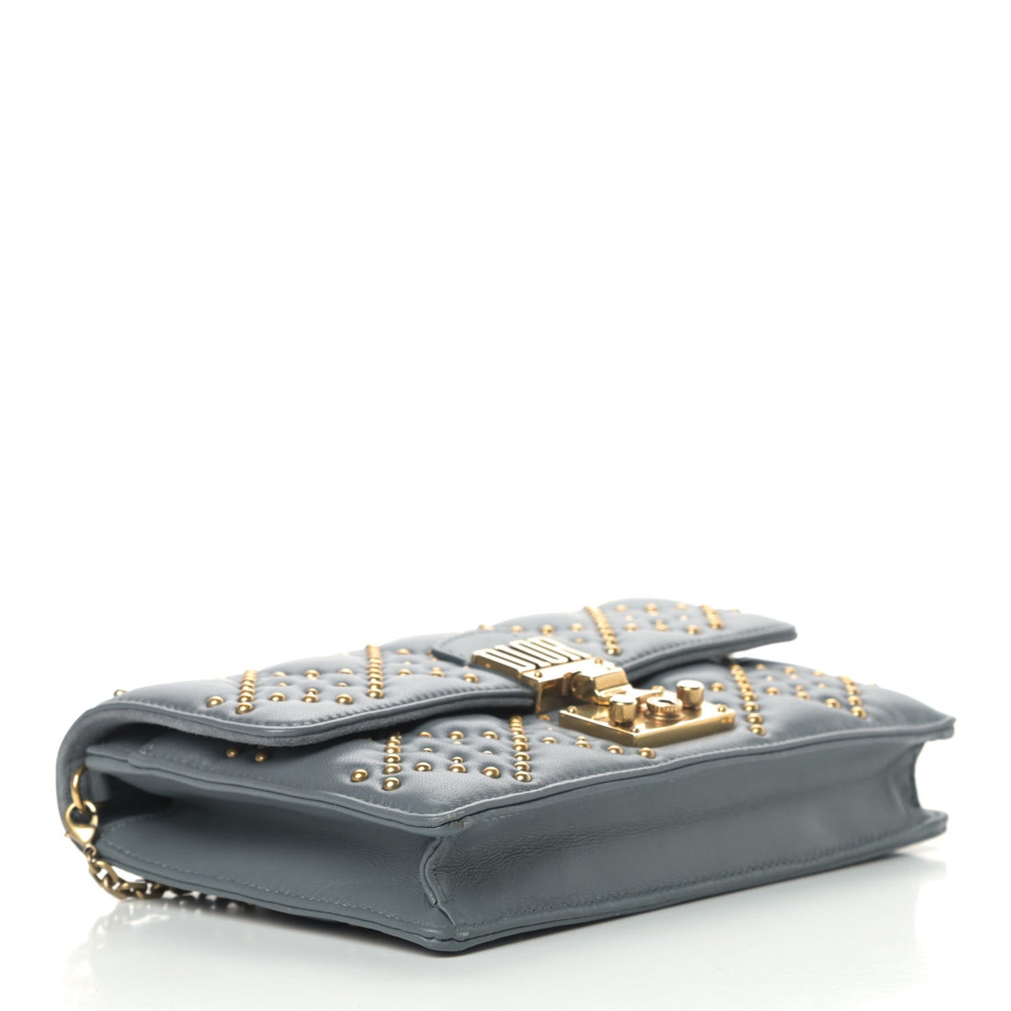 Lambskin Cannage Studded Dioraddict Wallet on Chain Clutch Grey Blue