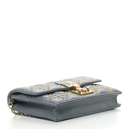 Christian Dior Lambskin Cannage Studded Dioraddict Wallet on Chain Clutch Grey Blue 3 of 7