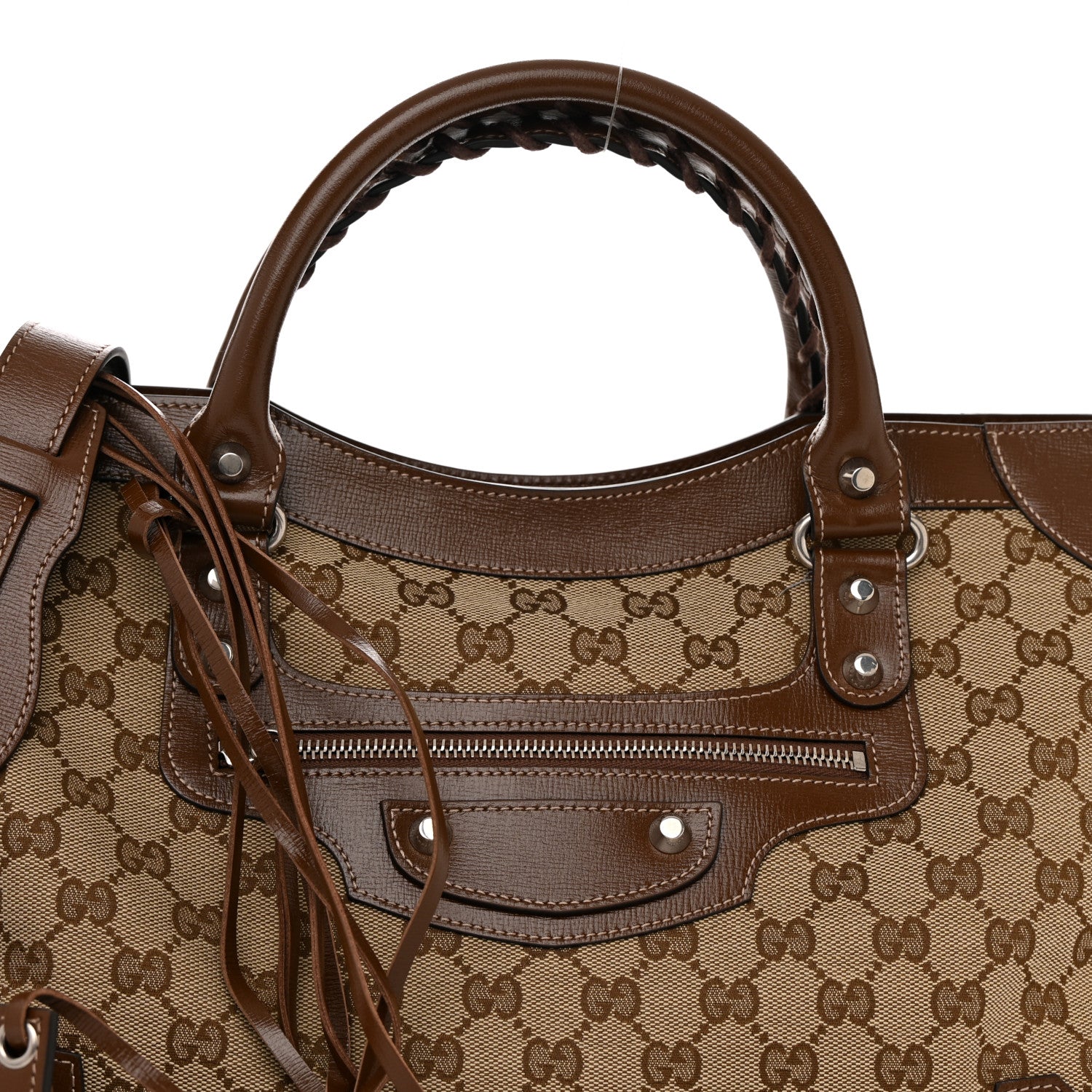Balenciaga X GUCCI GG Monogram Azalea Calfskin Neo Classic Silver Hardware Medium City Beige Ebony Brown Sugar 8 of 10