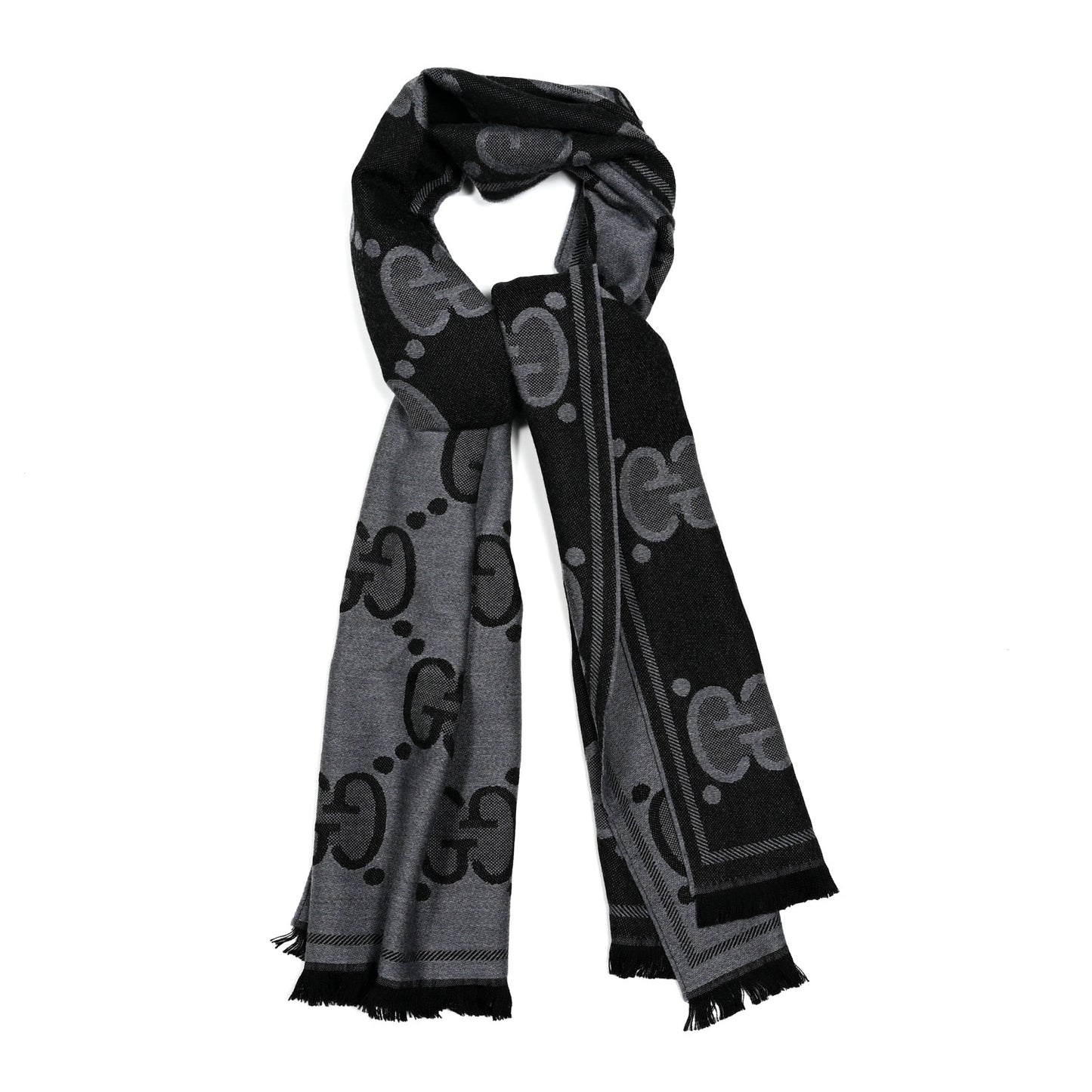 Wool GG Monogram Doubly G Scarf Anthracite Black
